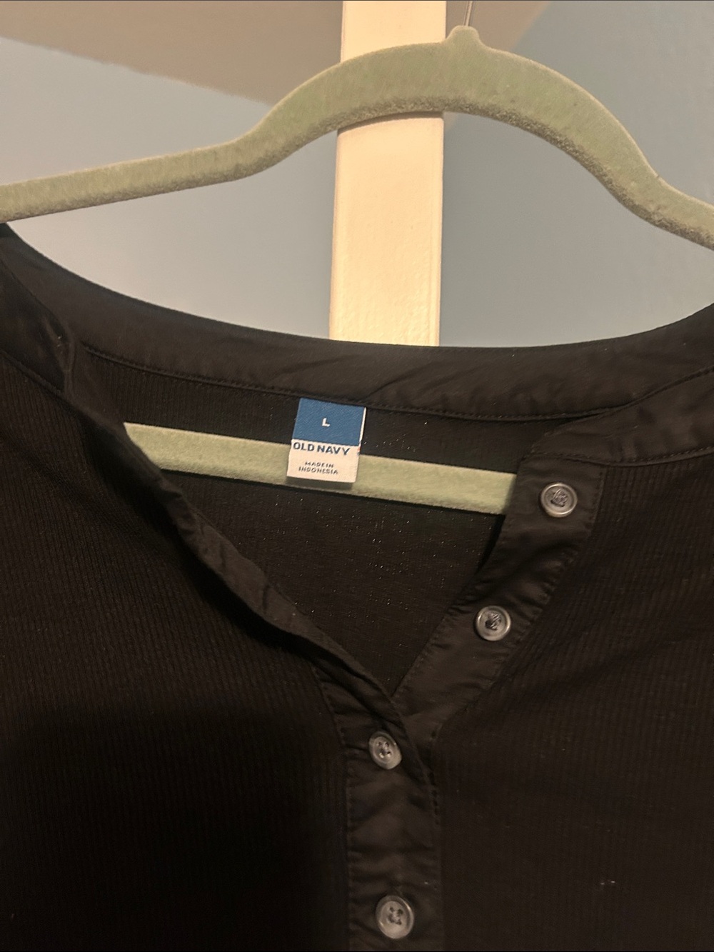 Old Navy women’s Black Henley Shirt - Classic Ribbed puff sleeve